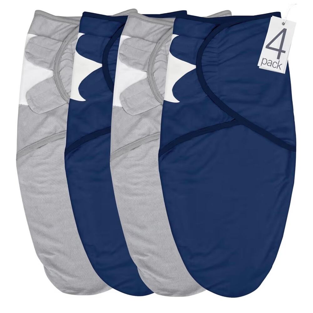 Biloban Baby Swaddles 0-3 for Baby Grey & Navy, 4 Pack (C159)